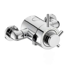Nes Home Emso Round Exposed Thermostatic Shower Valve With Bottom Outlet Chrome in Silver - thumbnail 1