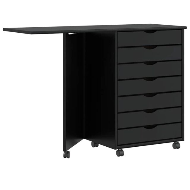 Berkfield Home Rolling Cabinet with Desk MOSS Black Solid Wood Pine - image 1