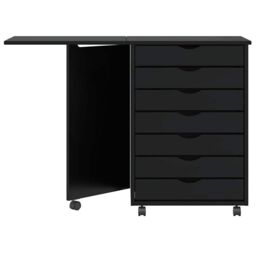 Berkfield Home Rolling Cabinet with Desk MOSS Black Solid Wood Pine - thumbnail 3