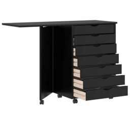 Berkfield Home Rolling Cabinet with Desk MOSS Black Solid Wood Pine - thumbnail 6