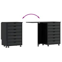 Berkfield Home Rolling Cabinet with Desk MOSS Black Solid Wood Pine - thumbnail 7