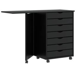 Berkfield Home Rolling Cabinet with Desk MOSS Black Solid Wood Pine