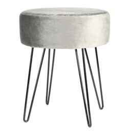 Harbour Housewares Round Velvet Footstool - H40 x D35cm - Black Hairpin Legs in Grey