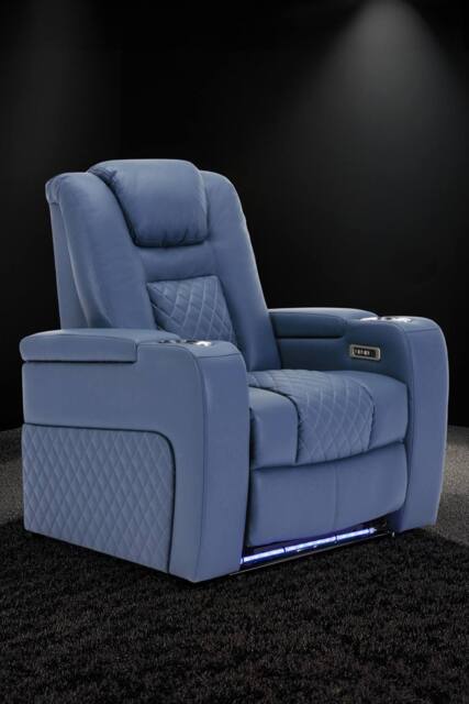 More4Homes Broadway Cinema Electric Recliner Chair USB Charging LED Base in Blue - image 1
