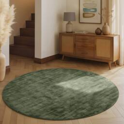 THE RUGS Vikosa Jane Viscose Soft Plain Rug Living Room in Green - Size: 150 cm diameter - thumbnail 6