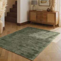 THE RUGS Vikosa Jane Viscose Soft Plain Rug Living Room in Green - Size: 150 cm diameter - thumbnail 4