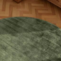 THE RUGS Vikosa Jane Viscose Soft Plain Rug Living Room in Green - Size: 150 cm diameter - thumbnail 5