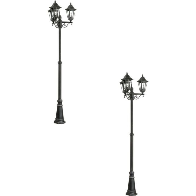 Loops 2 PACK IP44 Outdoor Bollard Light Black & Silver Patina Aluminium 3x 60W E27 - image 1
