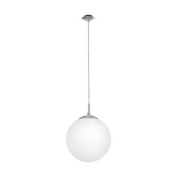 Loops Pendant Ceiling Light Colour Satin Nickel Shade White Glass Opal Matt E27 1x60W in Metallics