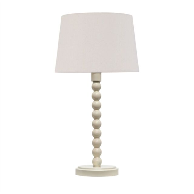 First Choice Lighting Bobbin - Ivory Lamp with Natural Linen Shade in White - image 1