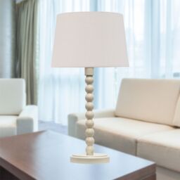 First Choice Lighting Bobbin - Ivory Lamp with Natural Linen Shade in White - thumbnail 6