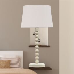 First Choice Lighting Bobbin - Ivory Lamp with Natural Linen Shade in White - thumbnail 5