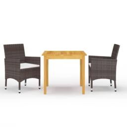 Berkfield Home Beautiful 3 Piece Garden Dining Set with Cushions Brown - thumbnail 2