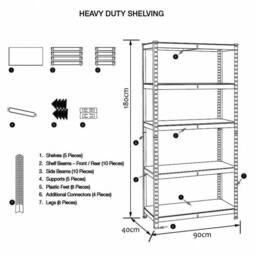FLAVORA 5 Tier Heavy Duty Garage Storage Rack in Metallic Silver - Size: 10000mm x 520mm - thumbnail 2