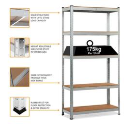 FLAVORA 5 Tier Heavy Duty Garage Storage Rack in Metallic Silver - Size: 10000mm x 520mm - thumbnail 6