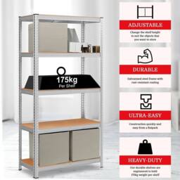 FLAVORA 5 Tier Heavy Duty Garage Storage Rack in Metallic Silver - Size: 10000mm x 520mm - thumbnail 4