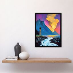 "Artery8 Lighthouse by Volcano Iceland Coastal Landscape Framed Art Print in Blue - Size: W12"" x H16""" - thumbnail 4