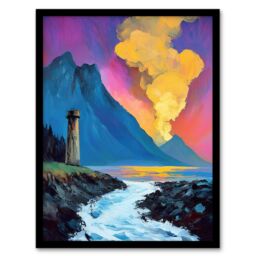 "Artery8 Lighthouse by Volcano Iceland Coastal Landscape Framed Art Print in Blue - Size: W12"" x H16""" - thumbnail 1