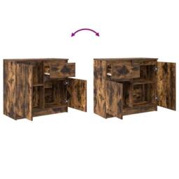 Berkfield Home Sideboard with Drawer Smoked Oak 71x35x65 cm Engineered Wood in Brown - Size: 71 x 35 x 65 cm - thumbnail 9