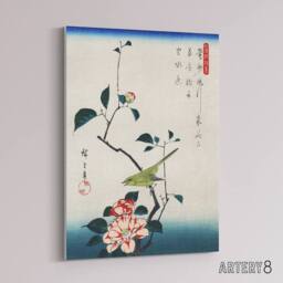 "Artery8 Nightingale Japanese Vintage Bird Canvas Wall Art Print Hiroshige in Blue - Size: W18"" x H24""" - thumbnail 2