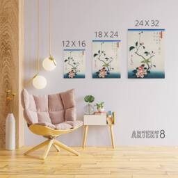 "Artery8 Nightingale Japanese Vintage Bird Canvas Wall Art Print Hiroshige in Blue - Size: W18"" x H24""" - thumbnail 4