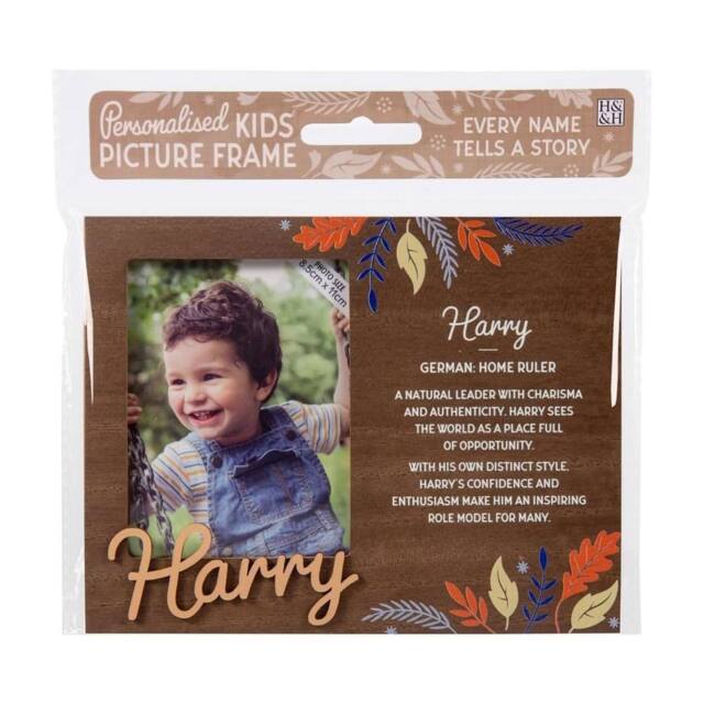 History & Heraldry Personalised Kids Wooden Picture Frame - Harry in Brown