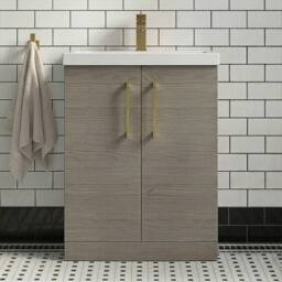 Balterley Contemporary Bathroom Floor 2-Door Vanity Basin, Solace Oak, 600mm in Brown - thumbnail 5