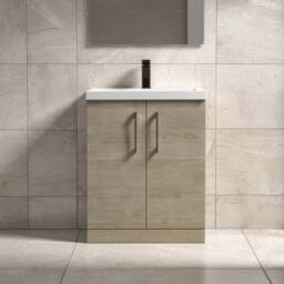 Balterley Contemporary Bathroom Floor 2-Door Vanity Basin, Solace Oak, 600mm in Brown - thumbnail 2