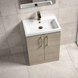 Balterley Contemporary Bathroom Floor 2-Door Vanity Basin, Solace Oak, 600mm in Brown - thumbnail 4