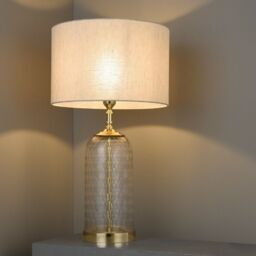Loops Geometric Glass Table Lamp Brass Trim BASE ONLY Modern Bedside Feature Light in Clear - thumbnail 5