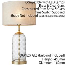 Loops Geometric Glass Table Lamp Brass Trim BASE ONLY Modern Bedside Feature Light in Clear - thumbnail 2