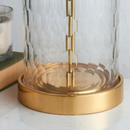 Loops Geometric Glass Table Lamp Brass Trim BASE ONLY Modern Bedside Feature Light in Clear - thumbnail 4