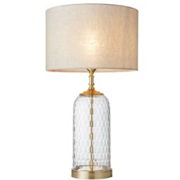 Loops Geometric Glass Table Lamp Brass Trim BASE ONLY Modern Bedside Feature Light in Clear - thumbnail 3