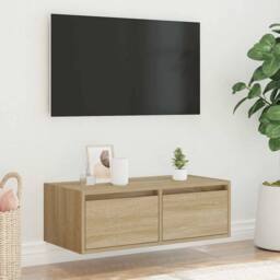 Berkfield Home TV Cabinet with LED Lights Sonoma Oak 75x35.5x25 cm in Light Tan - thumbnail 4