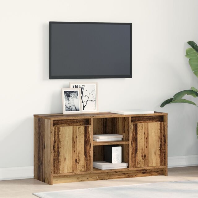 Berkfield Home TV Cabinet with LED Lights - Old Wood, 100x34x50 cm in Engineered Wood in Brown - Size: 100 x 34 x 50 cm - image 1
