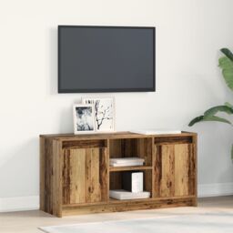 Berkfield Home TV Cabinet with LED Lights - Old Wood, 100x34x50 cm in Engineered Wood in Brown - Size: 100 x 34 x 50 cm - thumbnail 1