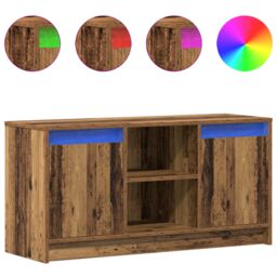 Berkfield Home TV Cabinet with LED Lights - Old Wood, 100x34x50 cm in Engineered Wood in Brown - Size: 100 x 34 x 50 cm - thumbnail 4