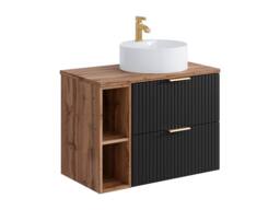 Vente-unique Fluted Wall-Hung Bathroom Unit With Open Shelves & Round Countertop in Black - thumbnail 4