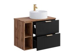 Vente-unique Fluted Wall-Hung Bathroom Unit With Open Shelves & Round Countertop in Black - thumbnail 6