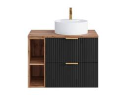 Vente-unique Fluted Wall-Hung Bathroom Unit With Open Shelves & Round Countertop in Black - thumbnail 5