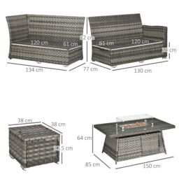 OUTSUNNY 7 Pieces Rattan Garden Furniture Set w/ 50, 000 BTU Fire Pit Table in Mid Grey - thumbnail 3