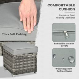 OUTSUNNY 7 Pieces Rattan Garden Furniture Set w/ 50, 000 BTU Fire Pit Table in Mid Grey - thumbnail 5