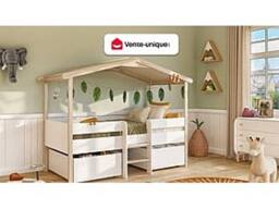 Vente-unique Cabin Bed With Drawers - 90 X 190 Cm - Lime Wood - White & Oak in Light Oak - Size: Single - thumbnail 4