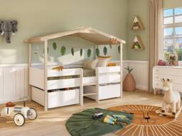 Vente-unique Cabin Bed With Drawers - 90 X 190 Cm - Lime Wood - White & Oak in Light Oak - Size: Single