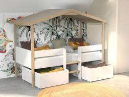 Vente-unique Cabin Bed With Drawers - 90 X 190 Cm - Lime Wood - White & Oak in Light Oak - Size: Single - thumbnail 5