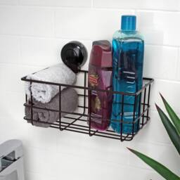 Showerdrape Suctionloc Black Steel Suction Wall Mounted Bottle Basket - thumbnail 2