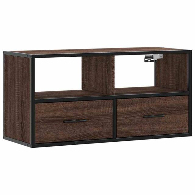 Berkfield Home TV Cabinet Brown Oak 80x31x39.5 cm Engineered Wood & Metal - image 1