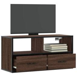 Berkfield Home TV Cabinet Brown Oak 80x31x39.5 cm Engineered Wood & Metal - thumbnail 2