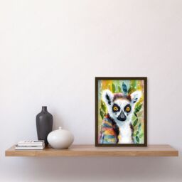 Artery8 Lemur Portrait Folk Art Watercolour Painting Artwork Framed Wall Art Print A4 in Brown - thumbnail 2