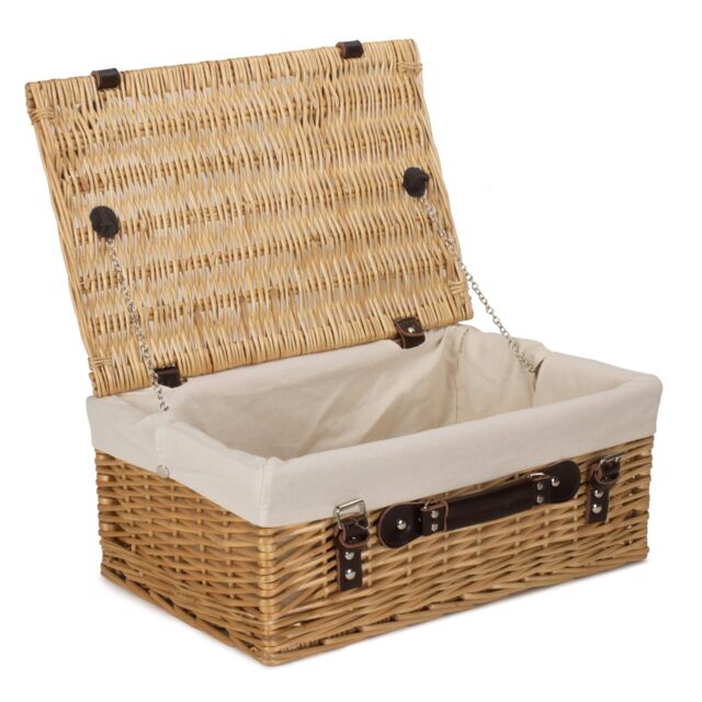 Red Hamper Wicker 45cm Buff Picnic Basket with Cotton Lining in White - image 1